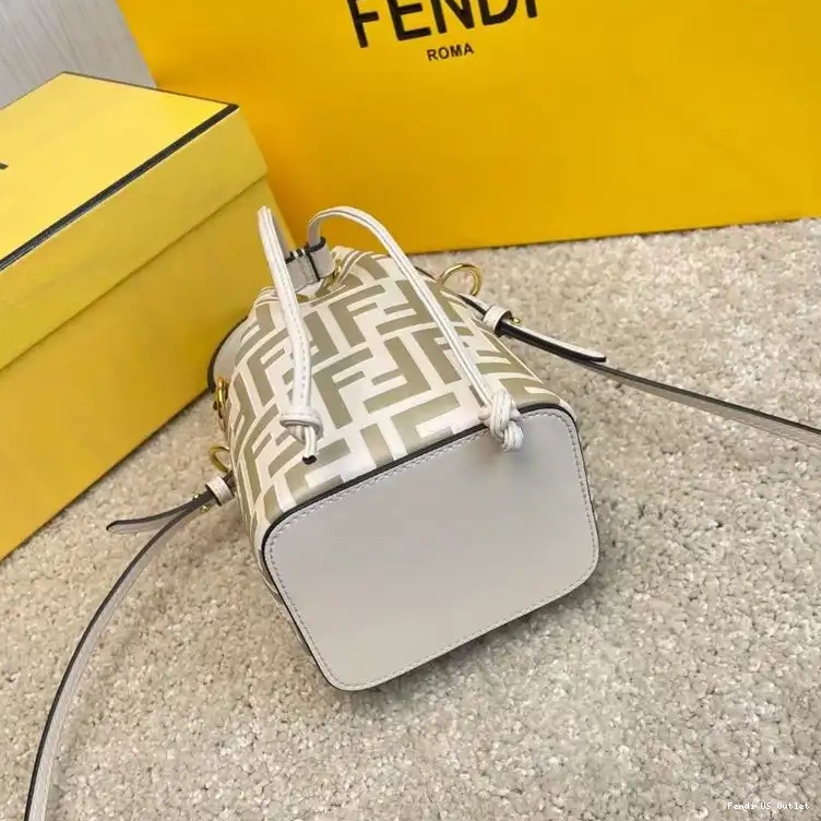 Affordable In Mini Leather Tresor FF Fendi Motif Bucket White Calf Bag Mon 0507